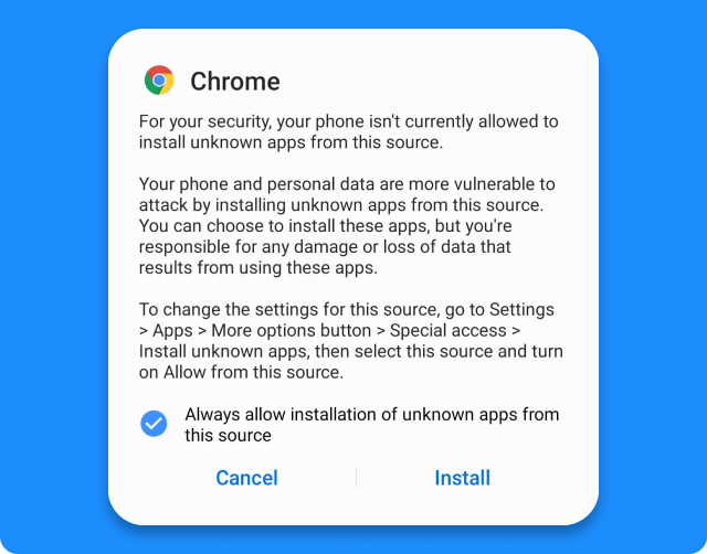 Allow installation of the app